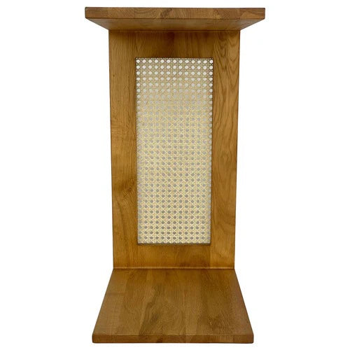 C-Shaped Oak Wood & Rattan Side Table | Modern Sofa & Bedside End Table