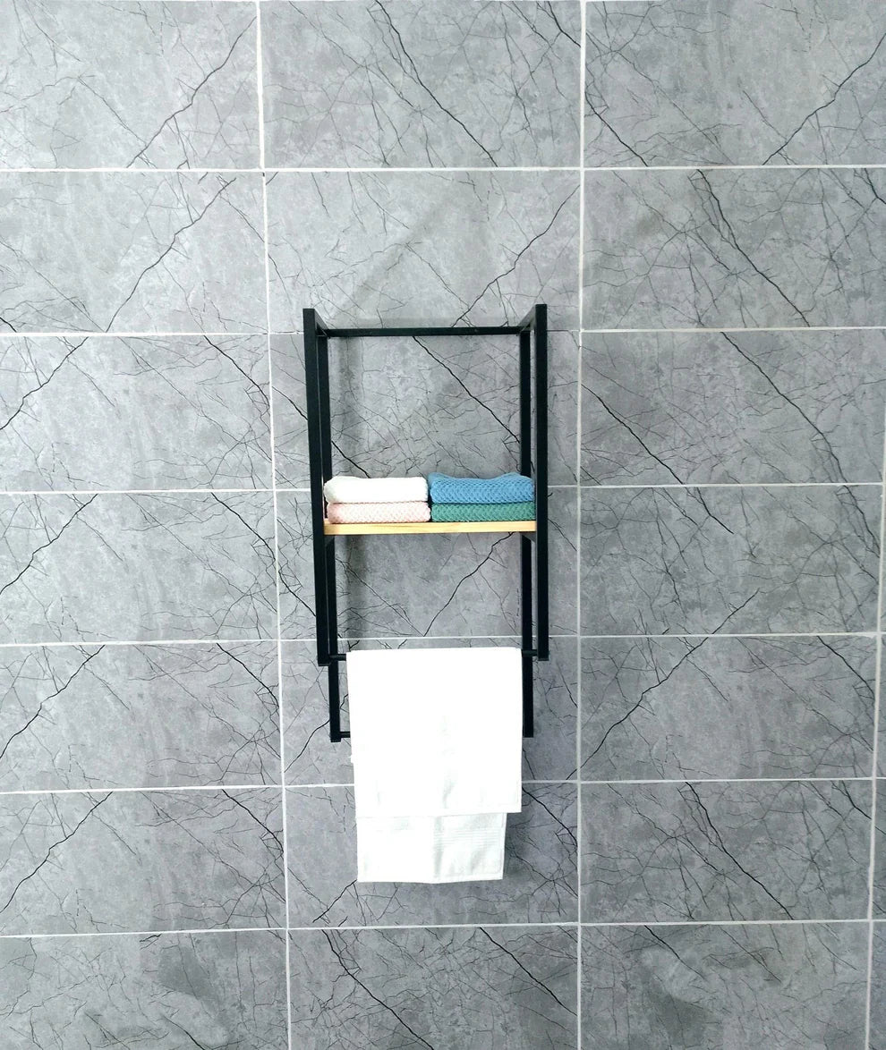 Towel Holder with Wooden Shelf and Drying Bar