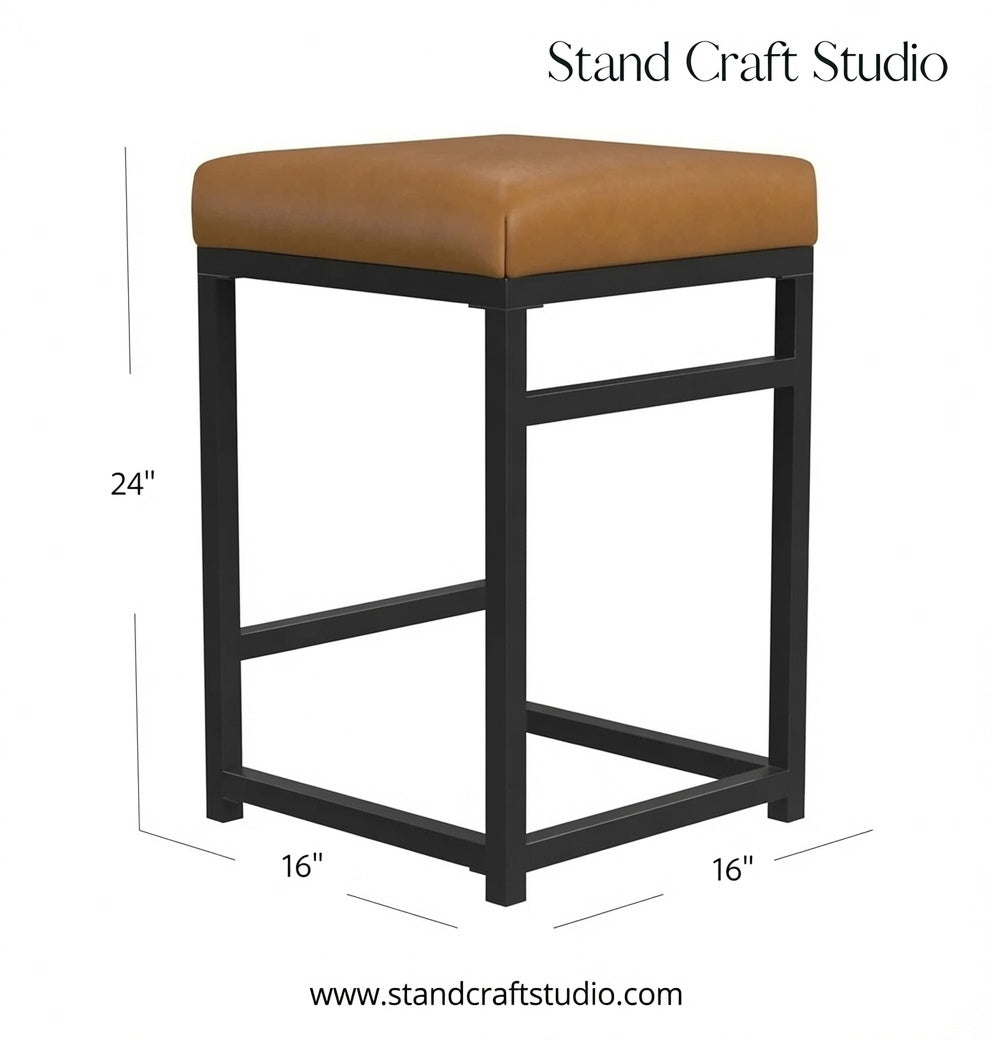 Modern 24-Inch Counter Stool | Backless Metal Frame Bar Stools Counter Height | Decorative Home Furniture, Carmel Faux Leather