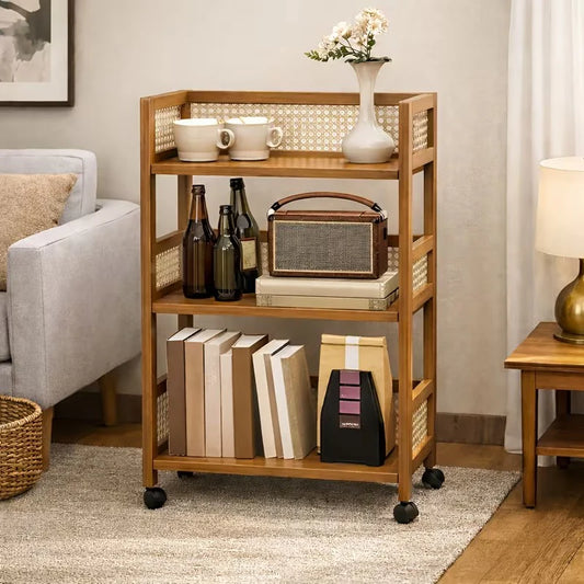 Wooden Storage Cart – 3-Tier Rolling Organizer Shelf