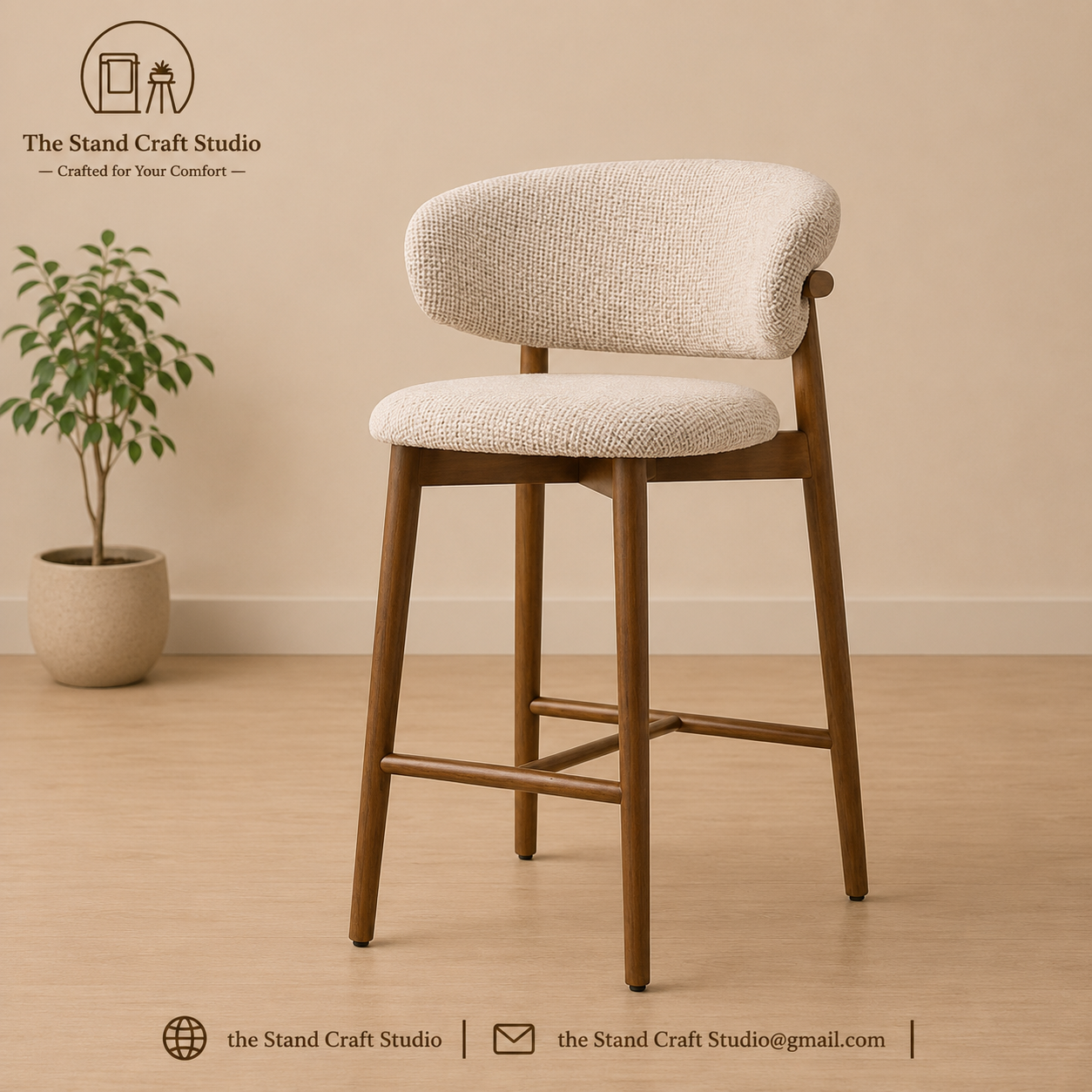 Modern Bar Stools Chair with Curved Backrest for Kitchen