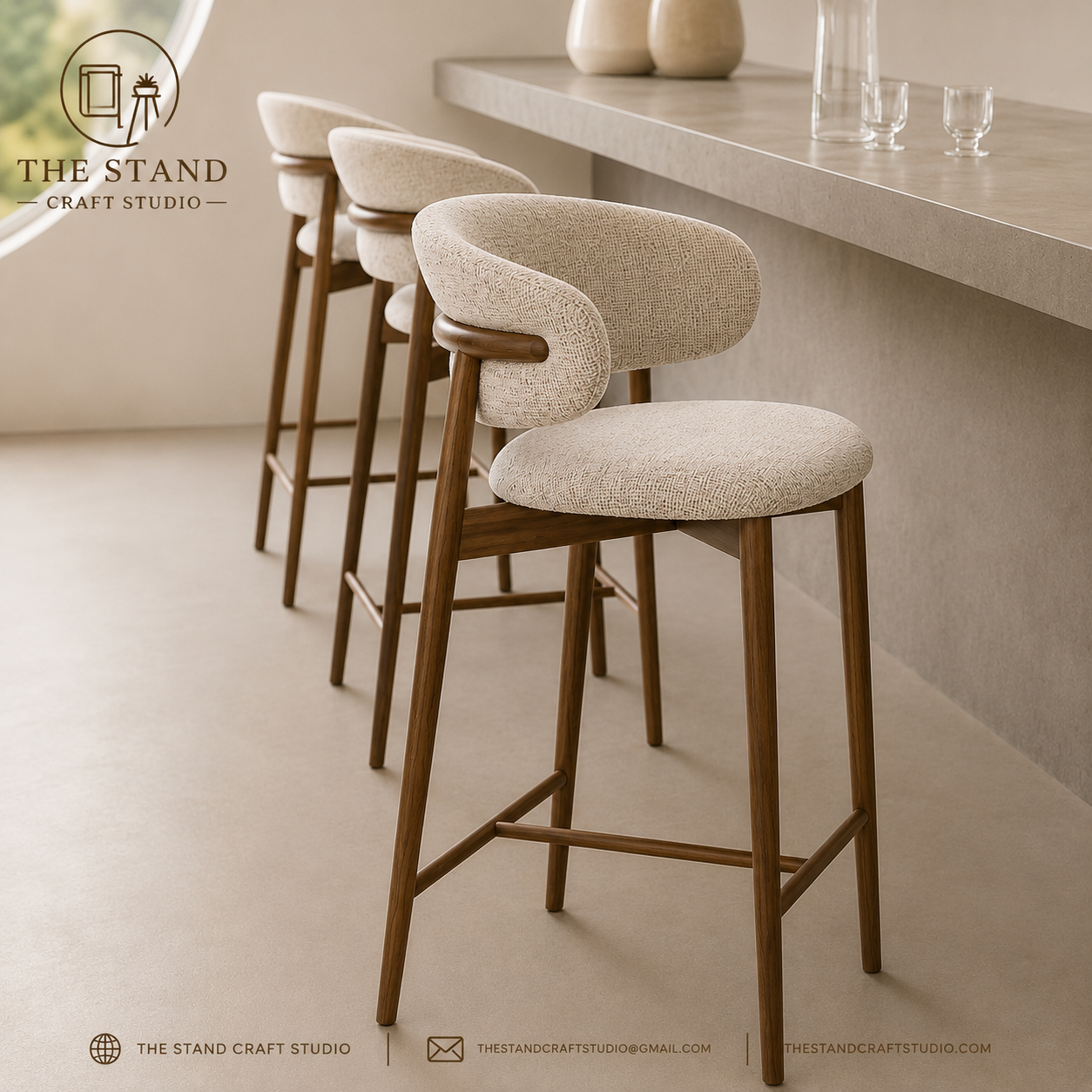 Modern Bar Stools Chair with Curved Backrest for Kitchen