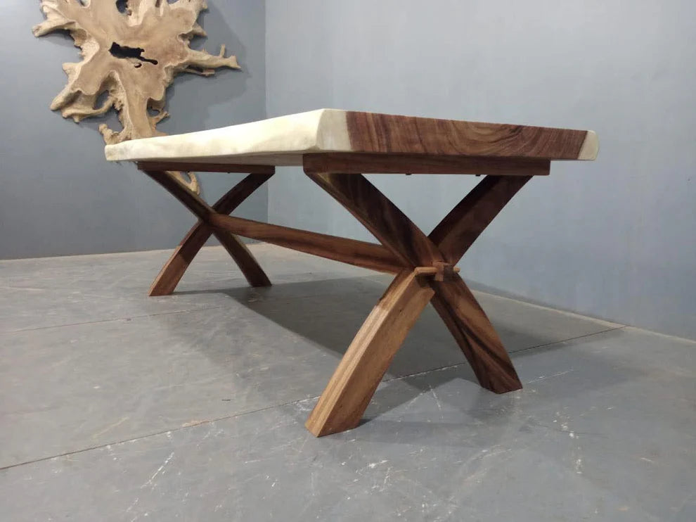 Handcrafted Live Edge Solid Wood Dining Table – Rustic Modern Design