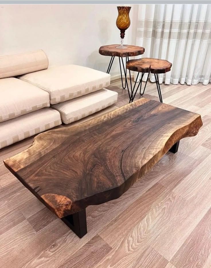 Handcrafted live edge table featuring natural wood grain and organic contours