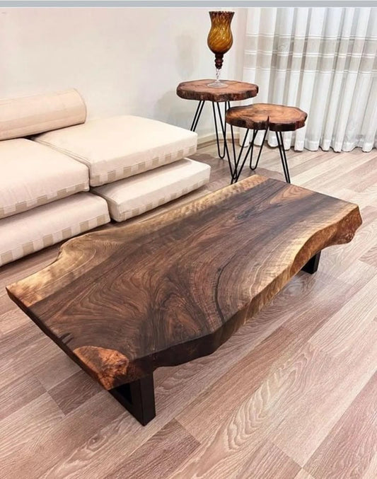 Handcrafted live edge table featuring natural wood grain and organic contours
