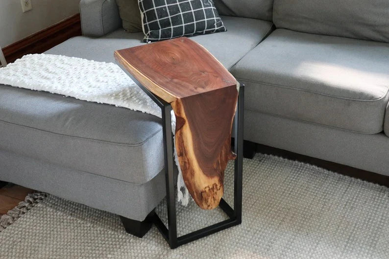 Live Edge Sheesham Waterfall C-Table – Handmade Modern Wood Furniture & Unique Home Décor Gift