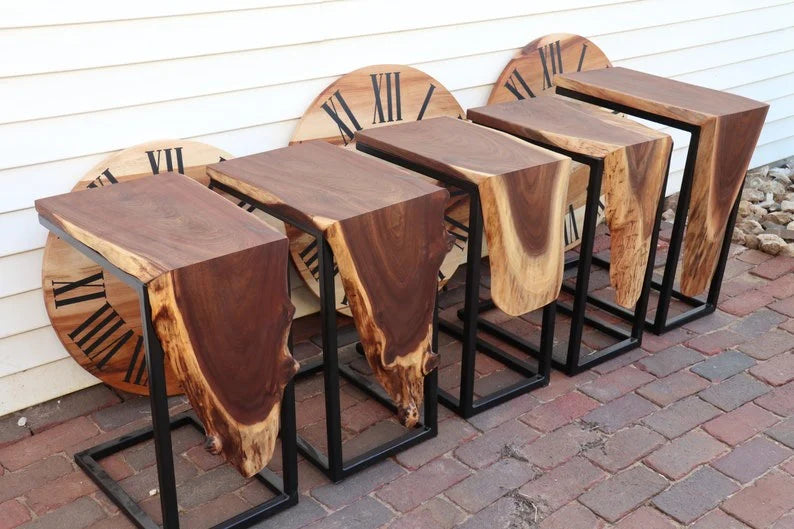 Live Edge Sheesham Waterfall C-Table – Handmade Modern Wood Furniture & Unique Home Décor Gift