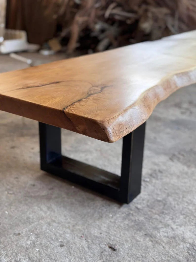 Live Edge Wood TV Stand, Handmade Rustic Media Console with Black Wooden Legs, Solid Wood TV Unit for Living Room