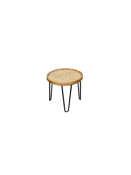 Handmade Rattan Round Side Tables (Pair) – Natural Cane Top with Hairpin Legs