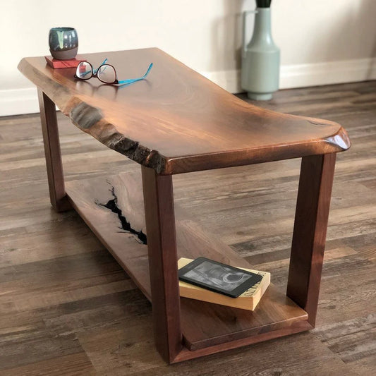 Live Edge Coffee Table: Rustic Farmhouse Mid-Century Modern