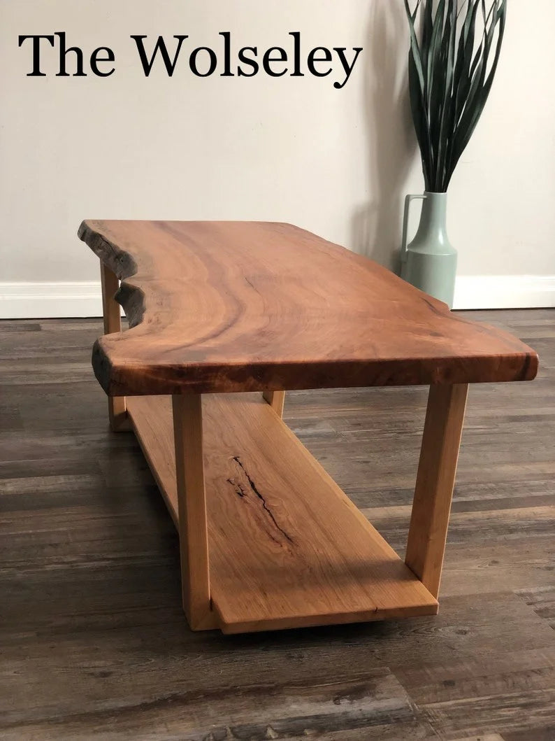 Live Edge Coffee Table: Rustic Farmhouse Mid-Century Modern