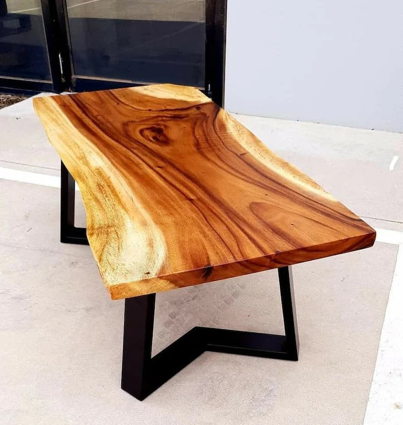 Live Edge Coffee Table with Black Stainless Steel Legs – Handmade Solid Wood Coffee Table | Modern Rustic Center Table | Bespoke Live Edge Tea Table
