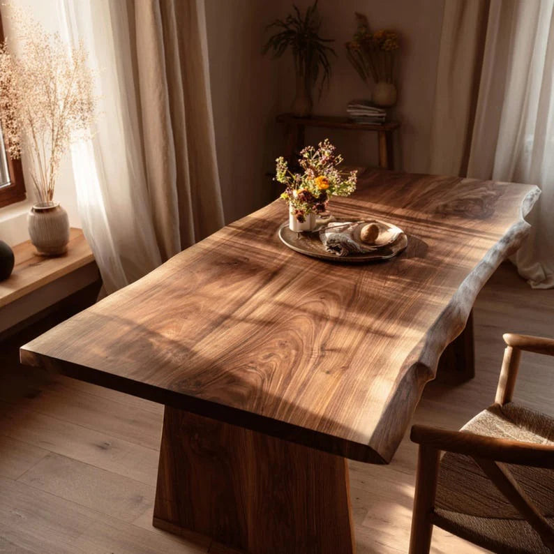 Solid Wood Sheesham Dining Table – Handmade Rustic Farmhouse Table | Natural Wooden Dining Table | Custom Sheesham Dining Furniture