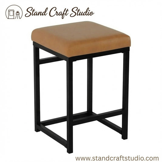 Modern 24-Inch Counter Stool | Backless Metal Frame Bar Stools Counter Height | Decorative Home Furniture, Carmel Faux Leather
